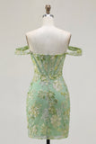 Vestido de Finalista Verde Bodycon Transparente Floral Transparente