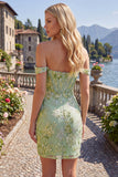 Vestido de Finalista Verde Bodycon Transparente Floral Transparente