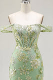 Vestido de Finalista Verde Bodycon Transparente Floral Transparente