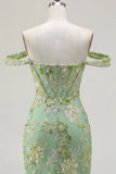 Vestido de Finalista Verde Bodycon Transparente Floral Transparente