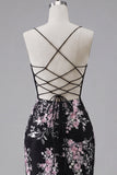 Vestido de Homecoming com Espartilho Transparente com Flor Preto Cor-Rosa
