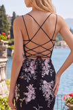 Vestido de Homecoming com Espartilho Transparente com Flor Preto Cor-Rosa