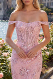 Vestido de Homecoming Bodycon Corset transparente com blush ombro descoberto e lantejoulas