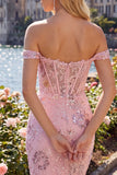 Vestido de Homecoming Bodycon Corset transparente com blush ombro descoberto e lantejoulas