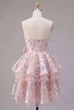 Vestido de Regresso a Casa Floral Corset A-Line Rosa com Laço