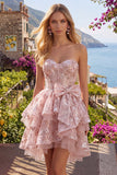 Vestido de Regresso a Casa Floral Corset A-Line Rosa com Laço