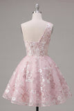 Vestido de Regresso a Casa Rosa A-Line com Um Ombro e Flores