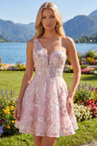 Vestido de Regresso a Casa Rosa A-Line com Um Ombro e Flores