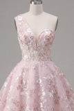 Vestido de Regresso a Casa Rosa A-Line com Um Ombro e Flores