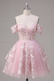 Vestido de regresso a casa, corset rosa translúcido, espartilho translúcido, ombros descobertos