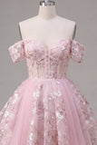 Vestido de regresso a casa, corset rosa translúcido, espartilho translúcido, ombros descobertos