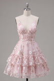 Vestido floral de regresso a casa com alças finas em linha A cor-de-rosa