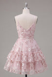 Vestido floral de regresso a casa com alças finas em linha A cor-de-rosa