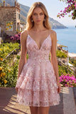 Vestido floral de regresso a casa com alças finas em linha A cor-de-rosa