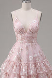Vestido floral de regresso a casa com alças finas em linha A cor-de-rosa