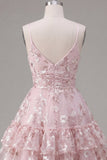 Vestido floral de regresso a casa com alças finas em linha A cor-de-rosa