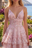 Vestido floral de regresso a casa com alças finas em linha A cor-de-rosa