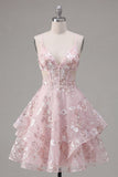 Vestido de regresso a casa cor-de-rosa cor-de-rosa A-Line com alças finas