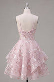 Vestido de regresso a casa cor-de-rosa cor-de-rosa A-Line com alças finas