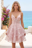 Vestido de regresso a casa cor-de-rosa cor-de-rosa A-Line com alças finas
