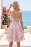 Vestido de regresso a casa cor-de-rosa cor-de-rosa A-Line com alças finas