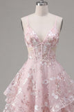 Vestido de regresso a casa cor-de-rosa cor-de-rosa A-Line com alças finas
