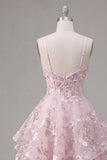 Vestido de regresso a casa cor-de-rosa cor-de-rosa A-Line com alças finas
