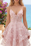 Vestido de regresso a casa cor-de-rosa cor-de-rosa A-Line com alças finas