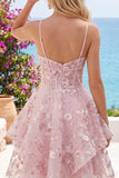 Vestido de regresso a casa cor-de-rosa cor-de-rosa A-Line com alças finas
