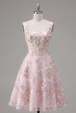 Vestido de regresso a casa, corset cor-decote quadrado cor-decote cor-de-rosa A-Line