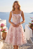 Vestido de regresso a casa, corset cor-decote quadrado cor-decote cor-de-rosa A-Line