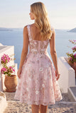 Vestido de regresso a casa, corset cor-decote quadrado cor-decote cor-de-rosa A-Line