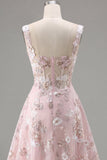 Vestido de regresso a casa, corset cor-decote quadrado cor-decote cor-de-rosa A-Line
