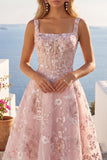 Vestido de regresso a casa, corset cor-decote quadrado cor-decote cor-de-rosa A-Line