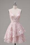 Vestido de Finalistas Florais de Espartilho Corseto Corsete Cor-de-Rosa Linha A