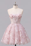 Vestido de Regresso a Casa Floral Corset A-Line Corse-de-Rosa Sem Alças