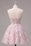 Vestido de Regresso a Casa Floral Corset A-Line Corse-de-Rosa Sem Alças