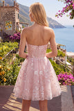Vestido de Regresso a Casa Floral Corset A-Line Corse-de-Rosa Sem Alças