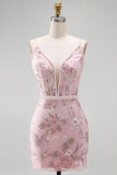 Vestido floral de regresso a casa Corset Corset Bodycon Corset Cor-de-Rosa