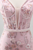 Vestido floral de regresso a casa Corset Corset Bodycon Corset Cor-de-Rosa