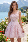 Vestido de Regresso a Casa Floral Linha A Corselado Corselado Rosa de Um Ombro