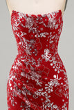 Vestido de Homecoming Sem Alças, Vermelho Vermelho Justo, Curto, Missanga, Franzido, Floral, Sem Alças.