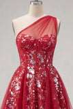 Vestido de Finalistas de Finalistas com Espartilho Vermelho Floral Vermelho Brilhante, Linha A Curto com Missangas e Folhos