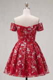 Vestido de Finalistas de Finalistas Curtas Espartilho Vermelho Floral Vermelho A Brilhante com Missangas