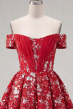 Vestido de Finalistas de Finalistas Curtas Espartilho Vermelho Floral Vermelho A Brilhante com Missangas