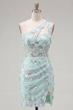 Vestido de Homecoming com Bodycon Espartilho de Ombro Menta e Fenda