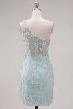 Vestido de Homecoming com Bodycon Espartilho de Ombro Menta e Fenda