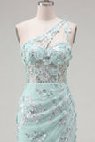 Vestido de Homecoming com Bodycon Espartilho de Ombro Menta e Fenda