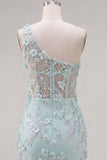 Vestido de Homecoming com Bodycon Espartilho de Ombro Menta e Fenda