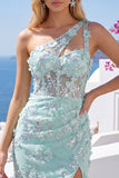 Vestido de Homecoming com Bodycon Espartilho de Ombro Menta e Fenda